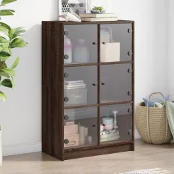   barna tölgyszínű szerelt fa magasszekrény ajtókkal 68x37x109 cm