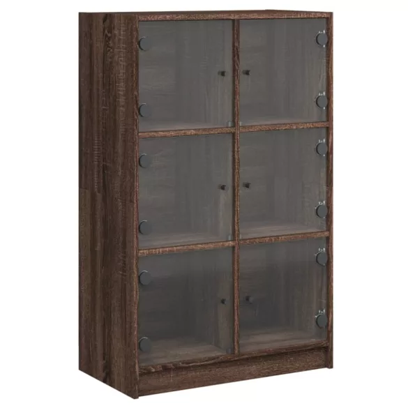 barna tölgyszínű szerelt fa magasszekrény ajtókkal 68x37x109 cm
