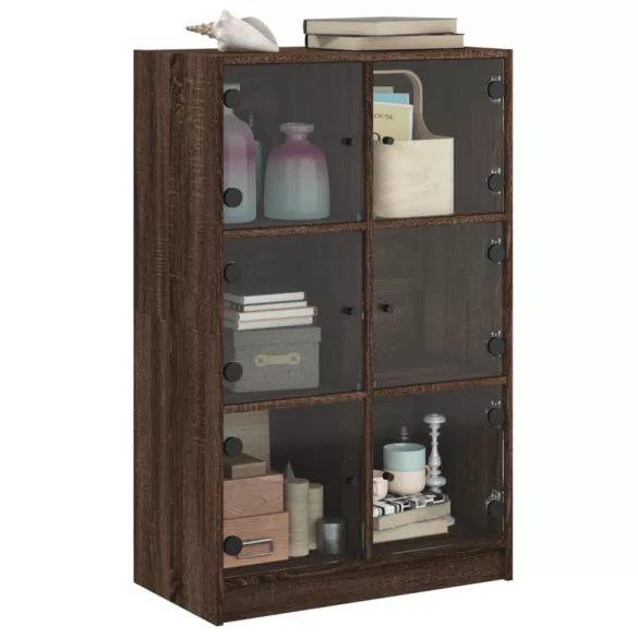 barna tölgyszínű szerelt fa magasszekrény ajtókkal 68x37x109 cm