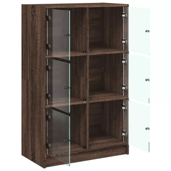 barna tölgyszínű szerelt fa magasszekrény ajtókkal 68x37x109 cm