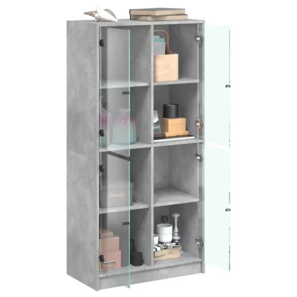 betonszürke szerelt fa magasszekrény ajtókkal 68x37x142 cm