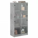 betonszürke szerelt fa magasszekrény ajtókkal 68x37x142 cm
