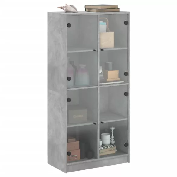 betonszürke szerelt fa magasszekrény ajtókkal 68x37x142 cm