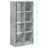 betonszürke szerelt fa magasszekrény ajtókkal 68x37x142 cm