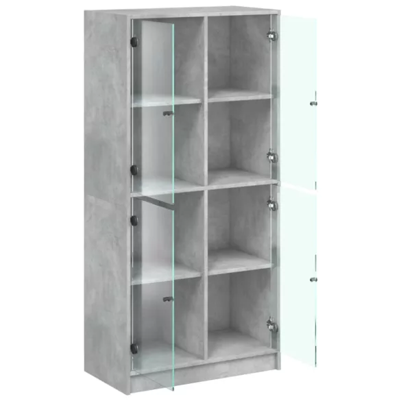 betonszürke szerelt fa magasszekrény ajtókkal 68x37x142 cm