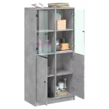 betonszürke szerelt fa magasszekrény ajtókkal 68x37x142 cm
