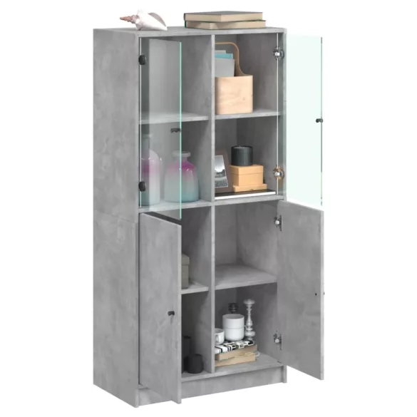 betonszürke szerelt fa magasszekrény ajtókkal 68x37x142 cm