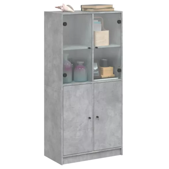 betonszürke szerelt fa magasszekrény ajtókkal 68x37x142 cm