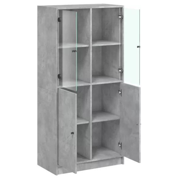 betonszürke szerelt fa magasszekrény ajtókkal 68x37x142 cm