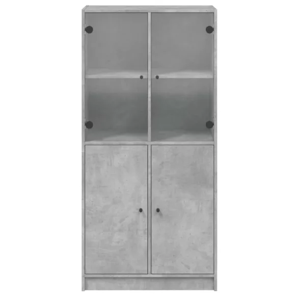 betonszürke szerelt fa magasszekrény ajtókkal 68x37x142 cm
