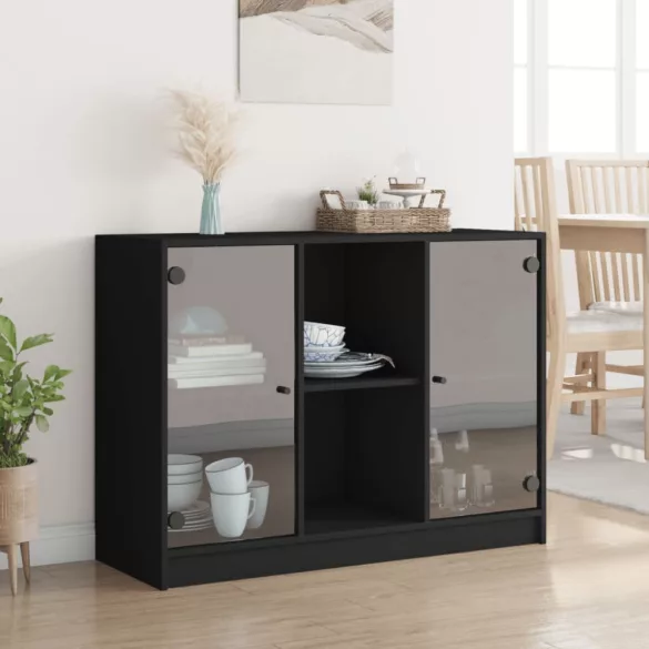 fekete szerelt fa tálalószekrény 102x37x75,5 cm