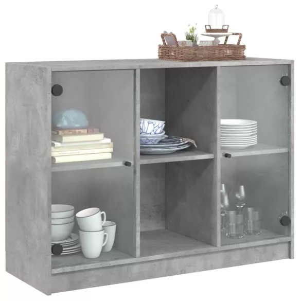 betonszürke szerelt fa tálalószekrény 102x37x75,5 cm