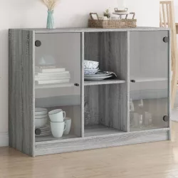   szürke sonoma színű szerelt fa tálalószekrény 102x37x75,5 cm