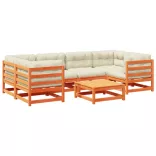 7 részes viaszbarna tömör fenyőfa kerti ülőgarnitúra párnákkal