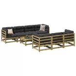 8 részes impregnált fenyőfa kerti kanapészett párnákkal