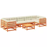 8 részes viaszbarna tömör fenyőfa kerti ülőgarnitúra párnákkal