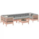 8 részes tömör duglászfenyő kerti kanapészett párnákkal