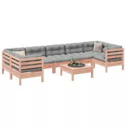   8 részes tömör duglászfenyő kerti kanapészett párnákkal