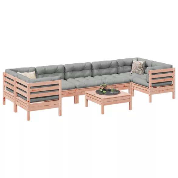 8 részes tömör duglászfenyő kerti kanapészett párnákkal