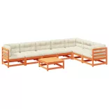 8 részes viaszbarna tömör fenyőfa kerti ülőgarnitúra párnákkal