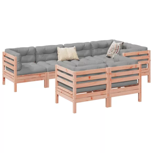 7 részes tömör duglászfenyő kerti társalgószett párnával