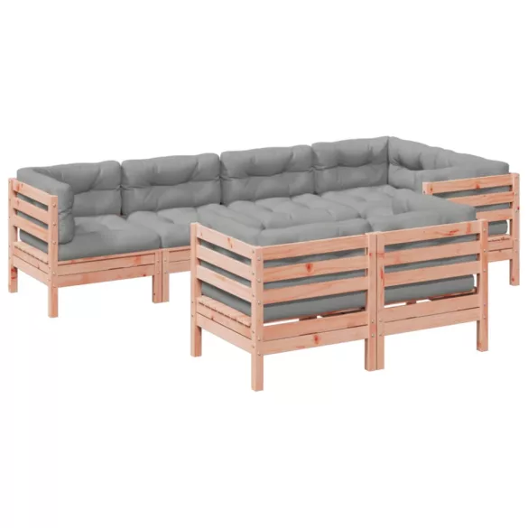 7 részes tömör duglászfenyő kerti társalgószett párnával