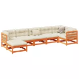 7 részes viaszbarna tömör fenyőfa kerti ülőgarnitúra párnákkal