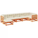 7 részes viaszbarna tömör fenyőfa kerti ülőgarnitúra párnákkal