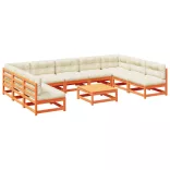 10 részes viaszbarna tömör fenyőfa kerti ülőgarnitúra párnákkal