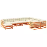 10 részes viaszbarna tömör fenyőfa kerti ülőgarnitúra párnákkal