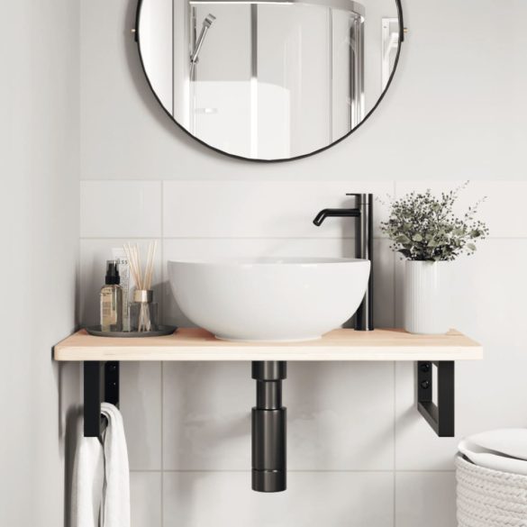 acél és tömör tölgyfa falra szerelhető mosdópolc