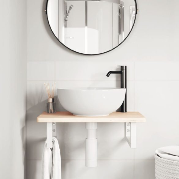 acél és tömör tölgyfa falra szerelhető mosdópolc