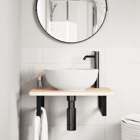 acél és tömör tölgyfa falra szerelhető mosdópolc