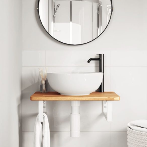 acél és tömör tölgyfa falra szerelhető mosdópolc