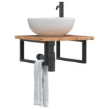 acél és tömör tölgyfa falra szerelhető mosdópolc