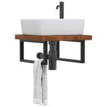 acél és tömör tölgyfa falra szerelhető mosdópolc