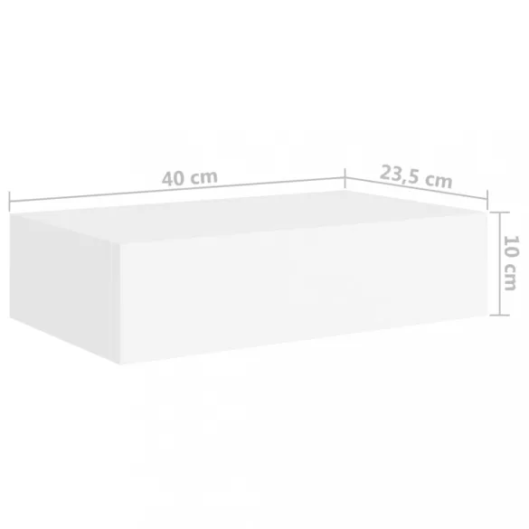 fehér MDF falra szerelhető fiókos polc 40 x 23,5 x 10 cm