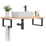 acél és tömör bükkfa falra szerelhető mosdópolc