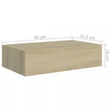 tölgyszínű MDF falra szerelhető fiókos polc 40 x 23,5 x 10 cm
