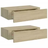 2 db tölgyszínű MDF falra szerelhető fiókos polc 40x23,5x10 cm