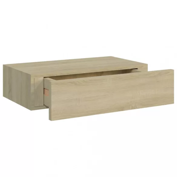 2 db tölgyszínű MDF falra szerelhető fiókos polc 40x23,5x10 cm