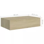 2 db tölgyszínű MDF falra szerelhető fiókos polc 40x23,5x10 cm