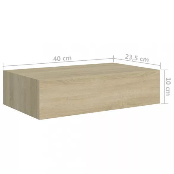 2 db tölgyszínű MDF falra szerelhető fiókos polc 40x23,5x10 cm