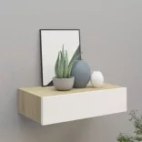 falra szerelhető fiókos polc tölgyfa és fehér színben 40 x 23,5 x 10 cm MDF
