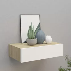   falra szerelhető fiókos polc tölgyfa és fehér színben 40 x 23,5 x 10 cm MDF
