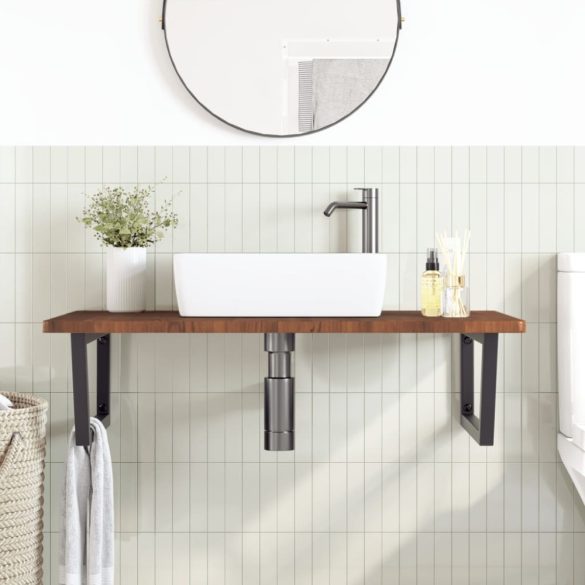 acél és tömör tölgyfa falra szerelhető mosdópolc