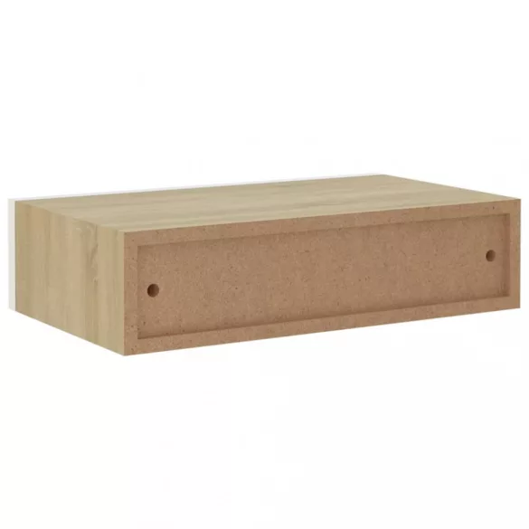 falra szerelhető fiókos polc tölgyfa és fehér színben 40 x 23,5 x 10 cm MDF