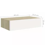 falra szerelhető fiókos polc tölgyfa és fehér színben 40 x 23,5 x 10 cm MDF