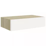 2 db tölgyszínű és fehér MDF fiókos fali polc 40 x 23,5 x 10 cm