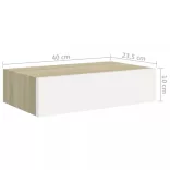 2 db tölgyszínű és fehér MDF fiókos fali polc 40 x 23,5 x 10 cm